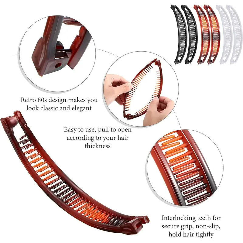 6 Pcs Banana Hair Clip Double Comb Long Hair Clips Banana Hair Comb for Thick & Fine Hair (Brown & Black) 2