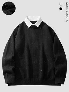 Men's Colorblock Star Print 2 in 1 Drop Shoulder Sweater, Casual Long Sleeve Collared Jumper for Fall & Winter, Men's Clothes for Daily Wear