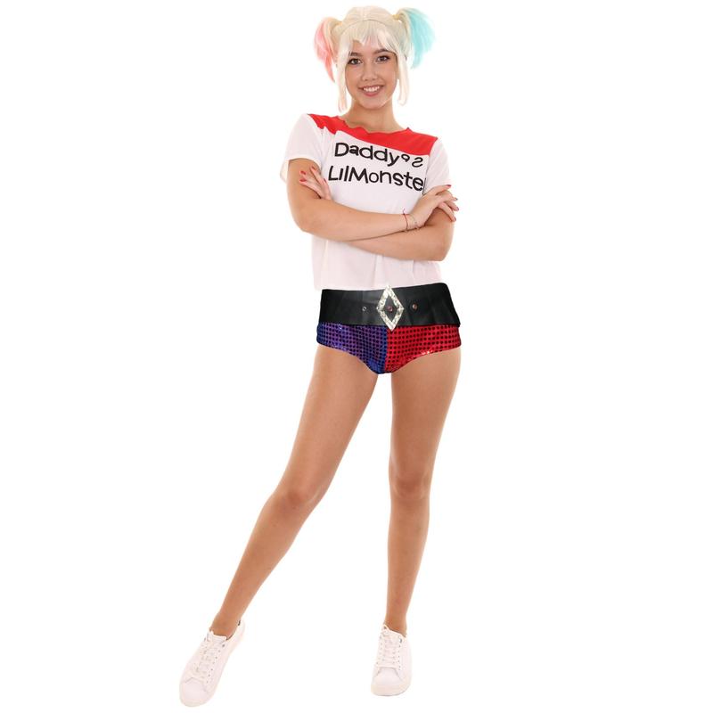 Women's Harley Quin Girl Costume | White, Red & Blue Fancy Costume 1