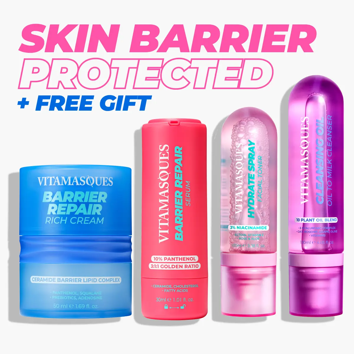 Vitamasques Barrier Repair Skincare Set | 4PC Set: Exfoliant, Cleanser, Serum + Moisturizer cream for Brightening, Calming and a Radiant glow | Made in Korea, Vegan-friendly, Cruelty-free