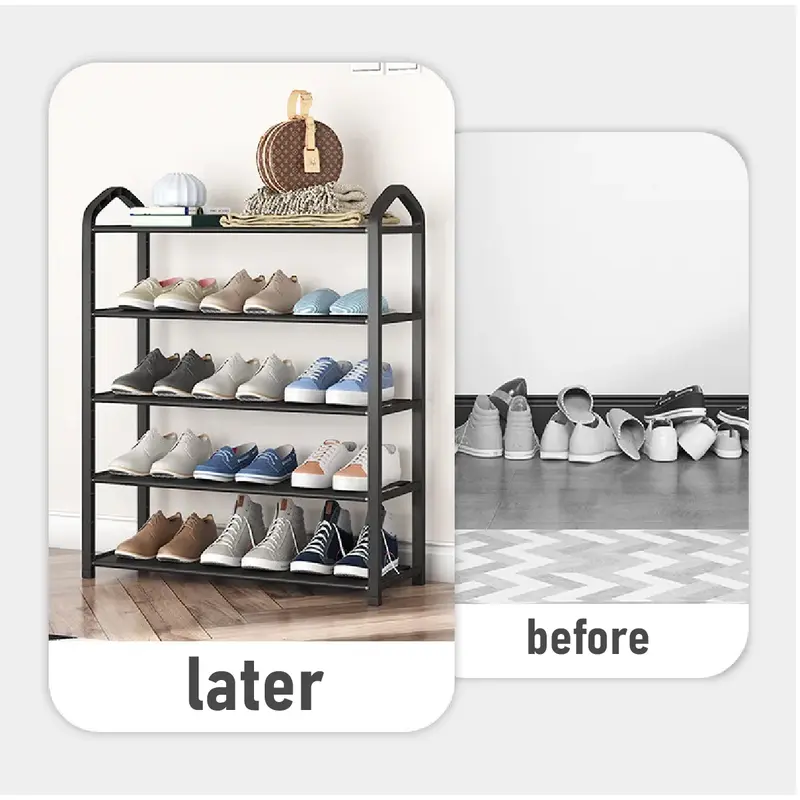 5-Tier Heavy Duty Shoe Rack Organizer - No Tools Required Assembly, Holds 20 Pairs - Space Saving Storage Unit for Hallway, Closet & Entryway (Black, Sturdy Metal Frame) 6