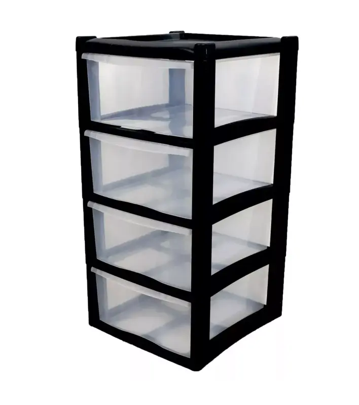 LARGE 4 PLASTIC DRAWERS -TOWER UNIT TROLLEY CHEST DRAWER SCHOOL OFFICE HOME 0