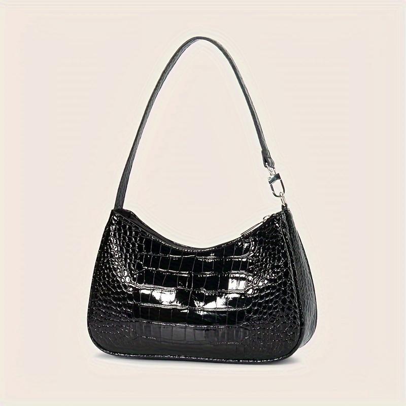 White Crocodile Pattern Women's Shoulder Bag - Stylish Synthetic Leather Baguette with Zipper Closure, Polyester Lining, and Detachable Strap for Everyday Use 7