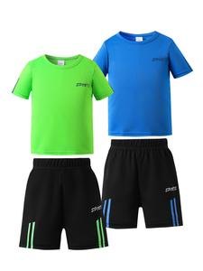 Boy's Letter Print Short Sleeve Tee & Striped Print Shorts Set, Casual Round Neck T-shirt & Track Shorts, Summer Clothes for Kids Outdoor Sports, Athletic Tracksuit