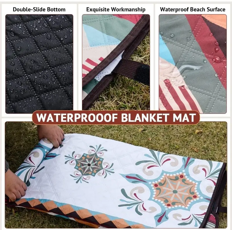Waterproof Picnic Blanket, 200X200Cm Large Beach Blanket Outdoor Picnic Mat, Bea 5