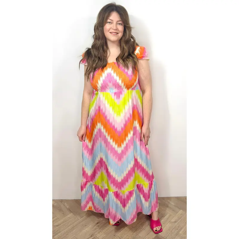 AMELRY Chevron Print Maxi Dress Size 14-16 holiday abroad sundress dresses fits boho outfit 3