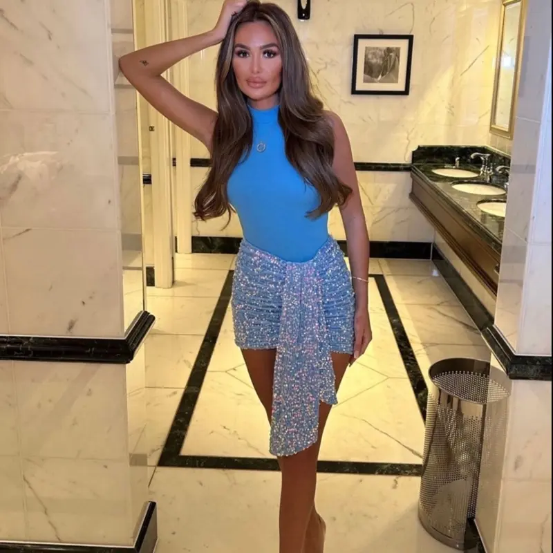 LIBBY Baby Blue Sequin Skirt Made In House Design