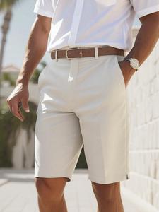 Men's Solid Color Bermuda Shorts, Regular Fit Casual Comfy Pocket Shorts for Summer, Men's All-match Bottoms for Daily Wear, Menswear