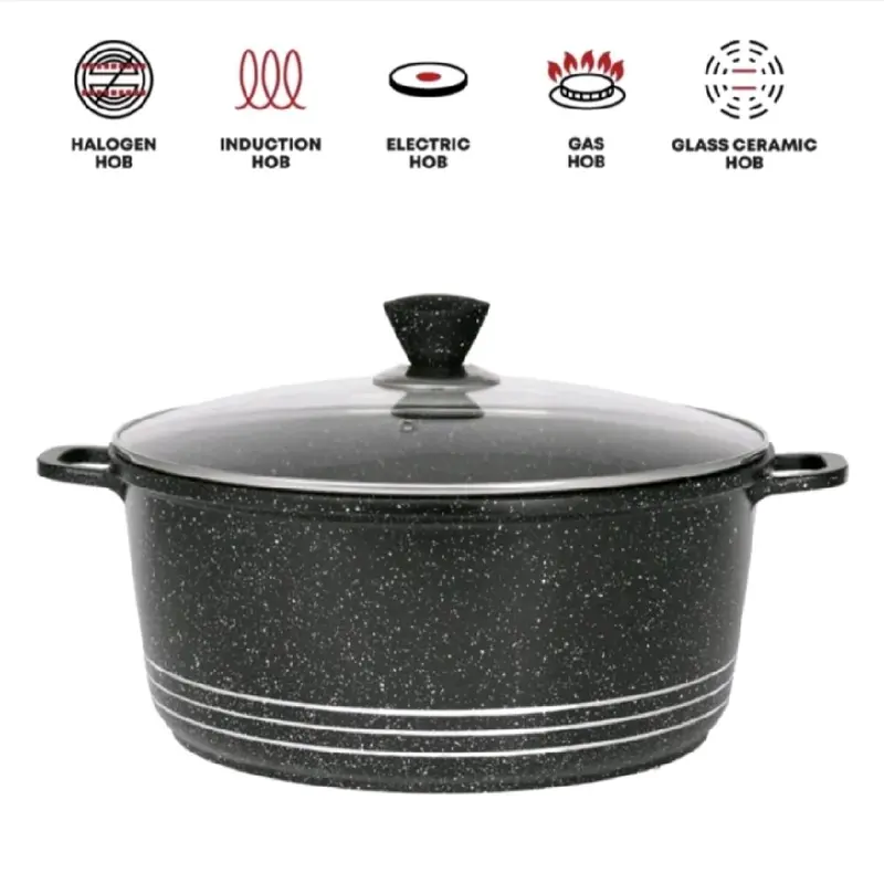 GRACE Die - Cast Stockpot Set Alminium Non Stick Coating Cooking Pot with Tempered Glass Lid With Steam Vent Cookware Kitchen Aluminium stainless steel Lightweight Oil Pasta 5