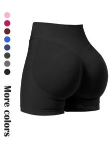 Women's Solid V-Waist Cross Waist Gym Shorts, High Stretch Seamless Yoga Shorts, Ladies Sportswear for Indoor Outdoor Wear