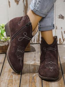 Women's Fashionable Solid Color Thick Heels Ankle Boots, Casual Comfortable Zipper Design Boots for Daily Wear, Perfect for Students and Outdoor for Women & Girls