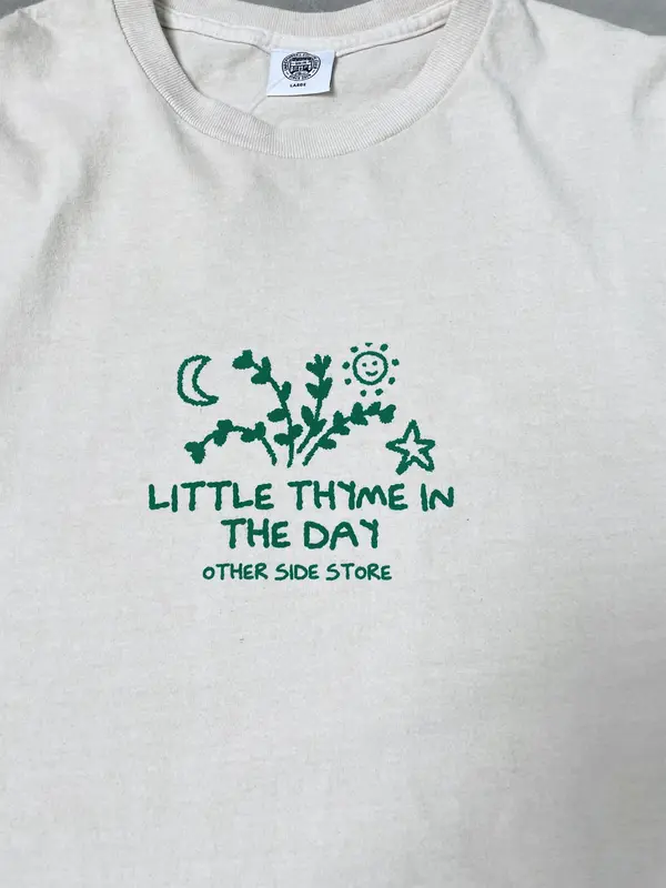 Other Side Store 'Little Thyme' Vintage Washed T-Shirt – Sand Color Retro-Inspired Tee, Soft Streetwear Style 2