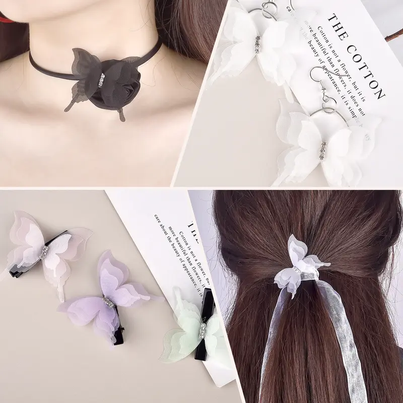 10/20PCS 3D Triple Layer Lace Butterfly Gauze With Diamond DIY Bride Hair Accessories Material Jewelry Earring Dress Accessories 2