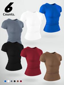 Women's Solid Color Short Sleeve Sports Tee, Quick Drying Breathable Round Neck T-shirt for Yoga Gym Workout Running, Ladies Indoor Outdoor Sportswear for All Seasons