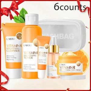 Summer Vitamin C Brightening Skincare Kit, Including 17ml Vitamin C Serum, Moisturizing Face Cream, Facial Cleanser, Eye Cream & Cosmetics Bag, Skin Care Products