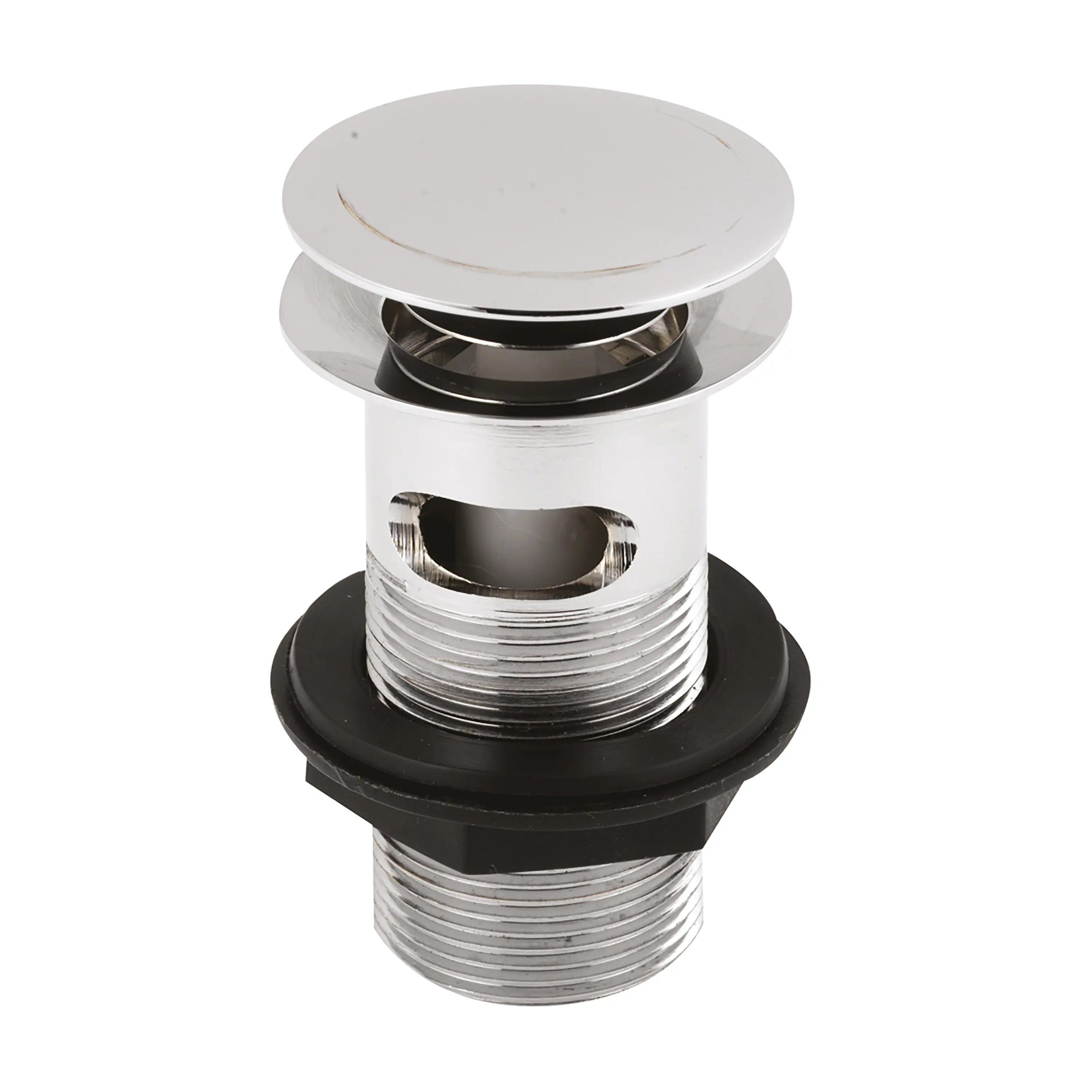 Round Stainless Steel Push Button Basin Waste Slotted - Chrome