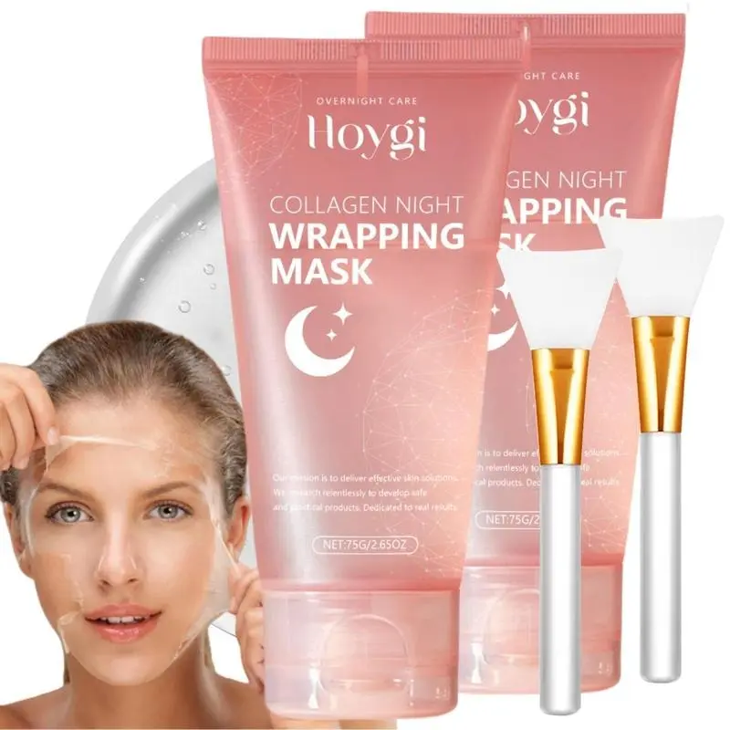 Collagen Overnight Wrapping Peel Off Facial Mask Pack,1/2 Counts/set, Collagen Night Wrapping Mask, Tightens Skin, Reduces Sagging, Elasticity (Brush Included)
