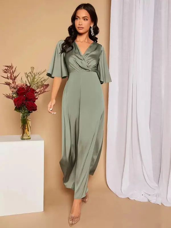 Belle Cut Out Tie Back Butterfly Sleeve Satin Bridesmaid Dress 2