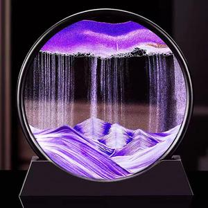 3D Dynamic Sand Art Liquid Motion, 1 Count Moving Sand Art Picture, Round Glass Deep Sea Sandscape in Motion Display, Relaxing Desktop Home Office Work Decor, Decorating