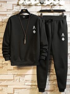 Men's Letter Print Sweatshirt & Drawstring Waist Sweatpants Set, Casual Round Neck Long Sleeve Pullover & Pocket Jogger Pants, Men's Fall & Winter Clothes
