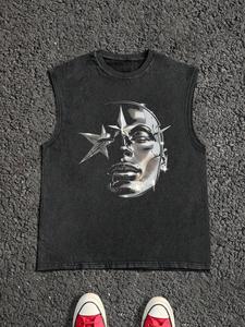 Men's 100% Cotton Street  Style Graphic  Print Round Neck Tank Top, Regular Fit Vintage Trendy Casual Comfy  Sleeveless Top for Summer, Fashion Men's Clothes for Daily Wear