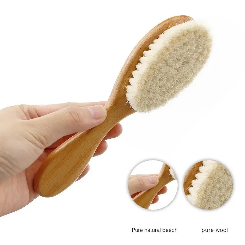 Baby Hair Brush With Wooden Handle And Super Soft Pure Natural Wool Bristles For Newborns & Toddlers Infant Comb Head Massager 0