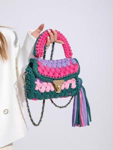 Women's Fashion Colorblock Tassel Decorated Purse Crossbody Bag, Casual Versatile Simple Shoulder Bag for Daily Used, Trendy Boho Flap Square Bag, Handbag Shoulder Bag