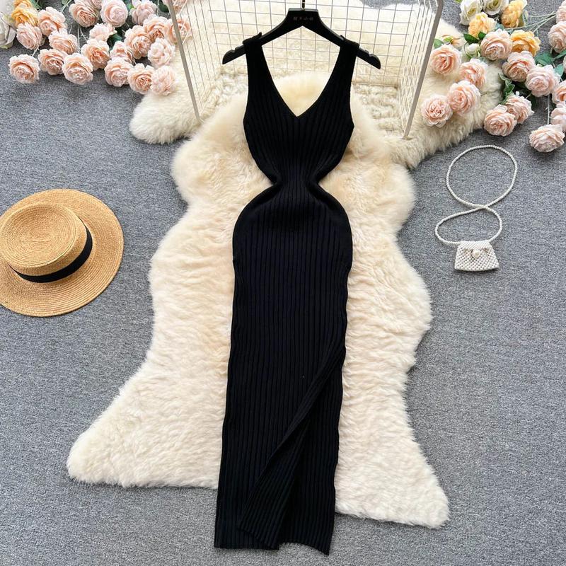 YuooMuoo Chic Fashion Sexy Wrap Hips Split Knitted Autumn Dress Women Slim Elastic Bodycon Long Dress Streetwear Outfits Vestido 4