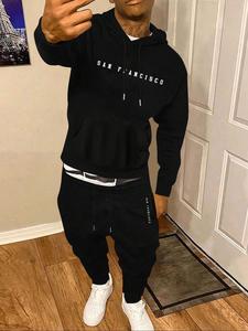 Men's Letter Print Hoodie & Pants Set, Casual Long Sleeve Hooded Sweatshirt & Trousers, Men's Spring & Fall Clothes