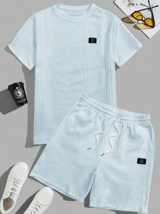 Two-piece Set Men's Solid Color Shortsleeve Tee & Drawstring Waist Shorts, for Beach Holiday Vocation, Summer Clothes Set for Men, Menswear