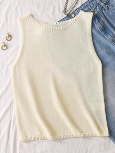 Women's Solid Knit Sweater Vest, Casual Plain Sleeveless Round Neck Knitwear for Daily Wear, Ladies Clothes for All Seasons, Clothes for Women, Basic Tops, Womenswear