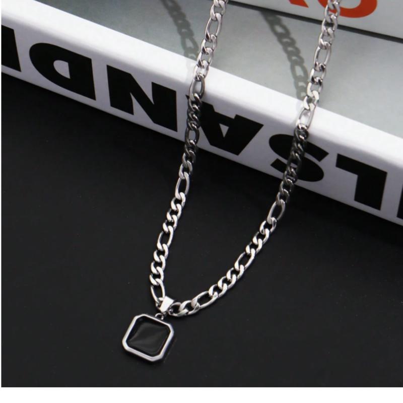 1pc Simple Punk Black Painted Pendant Necklace with Stainless Steel Chain, Daily and Business Accessories for Men, Ideal Gift 5