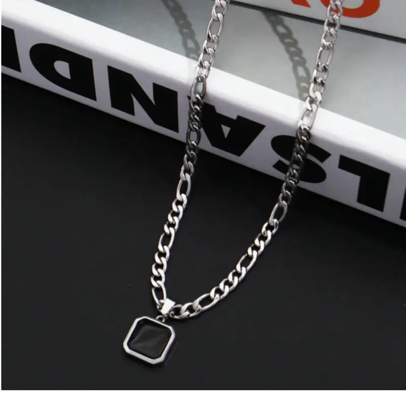 1pc Simple Punk Black Painted Pendant Necklace with Stainless Steel Chain, Daily and Business Accessories for Men, Ideal Gift 5