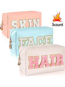 Letter Pattern Makeup Bag Set, Gifts for Her, Zipper Travel Essentials, Makeup Organizer Pouch, Large Capacity Waterproof Travel Toiletry Bag, Portable Cosmetic Storage Bag, Vanity Case