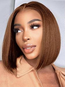 13*4 Transparent Chocolate Brown Straight Human Hair Lace Front Wig, Pre-plucked Hair Line, Natural Appearance and Comfort