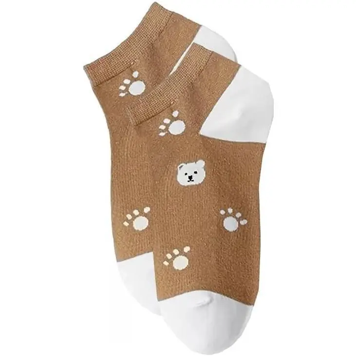 Womens 1 Pair Cute Teddy Bear Novelty Low Cut Trainer Socks One Size UK 3-7 EU 35-40 3