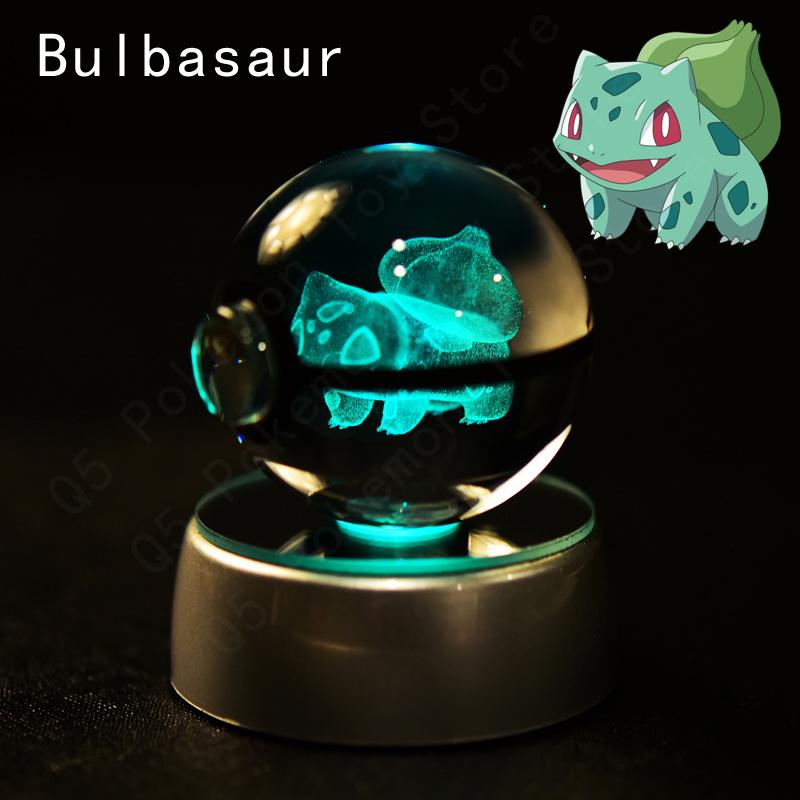 Pokemon 3D Crystal Ball Pikachu Gengar Mew Mewtwo Figurines Lamp Base Pokeball 3D Pokemon Glass Ball Statue Kids Birthday Gift 7