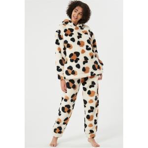 Linea Womens Leopard Borg Twosie Long Sleeve Pyjama Set