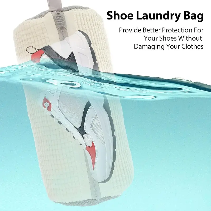 Shoe Washing Machine Bag with Zipper Hook - Reusable Lightweight Portable, Fluffy Fibers 360° Wrap-Around Cleaning (2PCS) 8