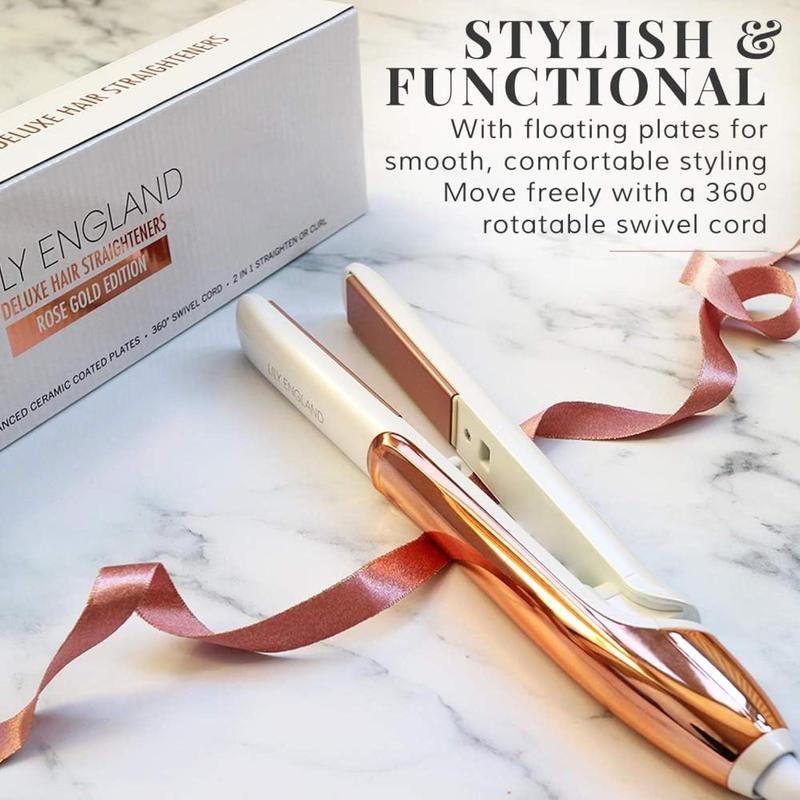 Lily England Deluxe Hair Straighteners - Ceramic 2 in 1 Flat Iron Hair Straightener & Curler - Adjustable Temperature & Fast Heating Plates - Dual Voltage 7