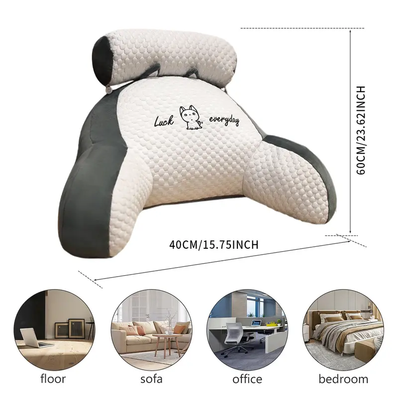 40*60cm Reading Pillow with Shredded Memory Foam, Backrest with Arms, Back Support for Sitting Up in Bed with Washable Cover Bed, Reading Pillow Back Rest Lumbar Support Arm Seat Lounger Neck Cushion 3