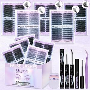 False Eyelashes Kit, Individual False Eyelashes with Bond & Seal & Tweezers, Self Grafting Curl Eyelashes, Eye Makeup Enhancement False Eyelashes, Cosmetic, Lash Clusters Kit, Cluster Lashes, Self Adhesive Eyelashes, DIY Dramatic Lashes