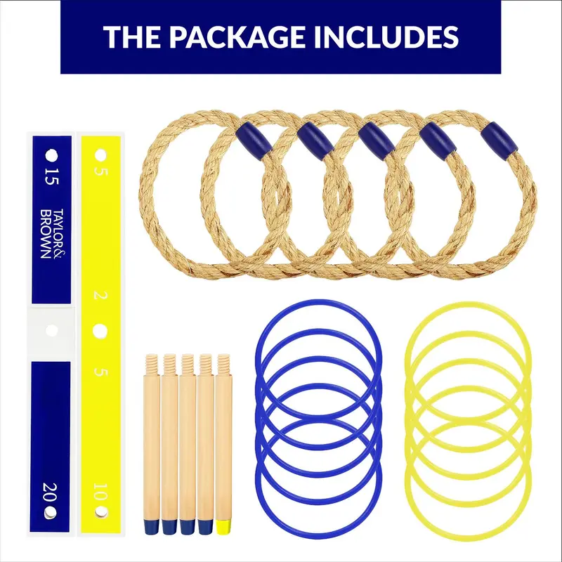 Giant Quoits Wooden Ring Toss Game, Classic Hoopla Outdoor Games, 5 Rope Quoits Set with Accessories and Bag, Indoor/Outdoor Fun Activity Game Set for Kids/Adults 3