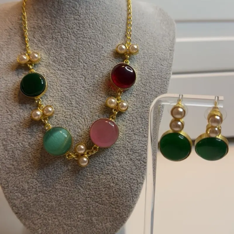 Monalisa Stone necklaces and earrings. Necklace can be worn as choker too