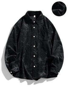 Men's Solid Button Front Pocket Corduroy Shirt, Loose Casual Long Sleeve Collared Top for Fall & Winter, Men's Clothes for Daily Wear