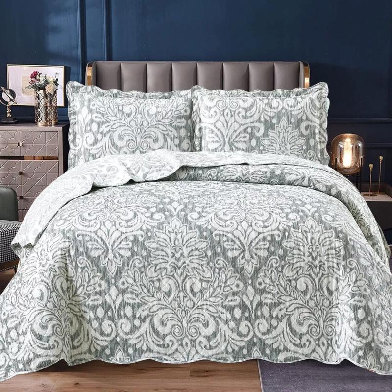 3 Piece Quilted Patchwork Bedspread Throw Single Double King Size Bedding Set 4