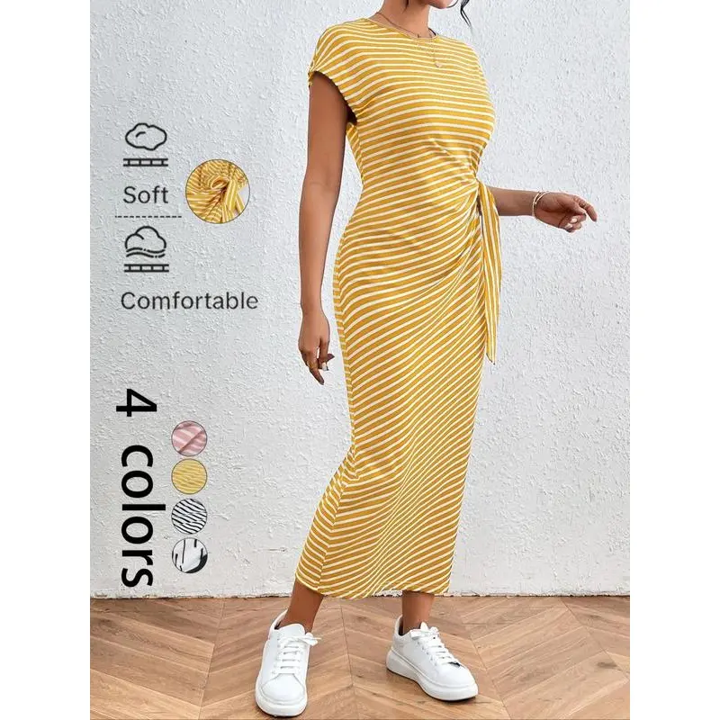 Women's Striped Print  Dress, Casual Short Sleeve Dress for Summer, Ladies Clothes for Daily Wear