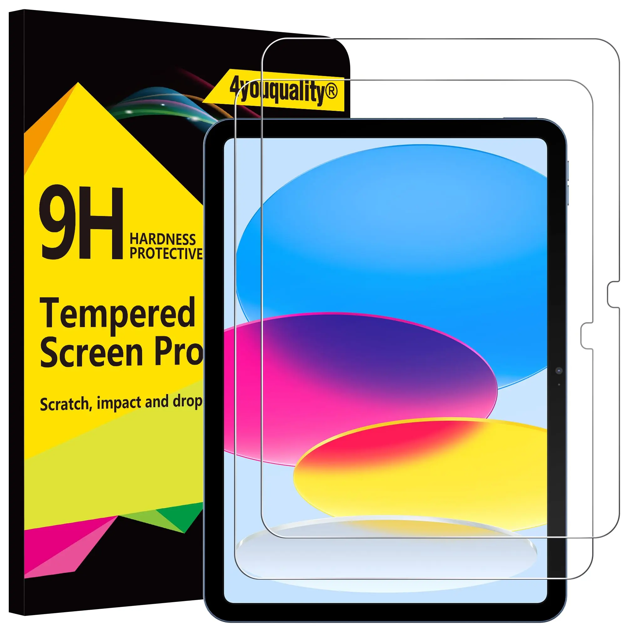 4youquality [2-Pack Screen Protector for iPad (A16) 11th/10th Generation (2025/2022) (iPad 11 & iPad 10), 9H Tempered Glass Film, Anti-Scratch, Impact-Resistant