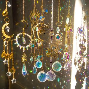 Crystal Sun Catcher, 7 Counts Moon & Sun & Eye Design Hanging Decor, Hanging Ornament for Home Garden Party Wedding