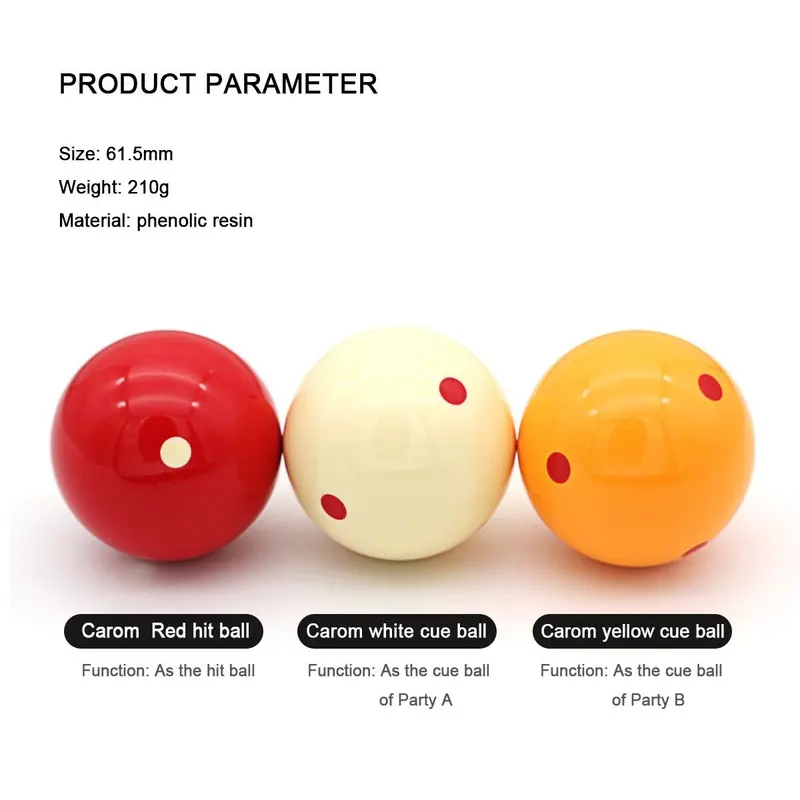 3xCarom Billiard Pool Ball COMPETITION POOL BALLS Red Spot Match 61.5mm Cue balls 3